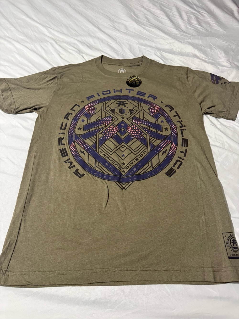 American Fighter Gray Purple Short-Sleeve Graphic Tee with Purple Accents